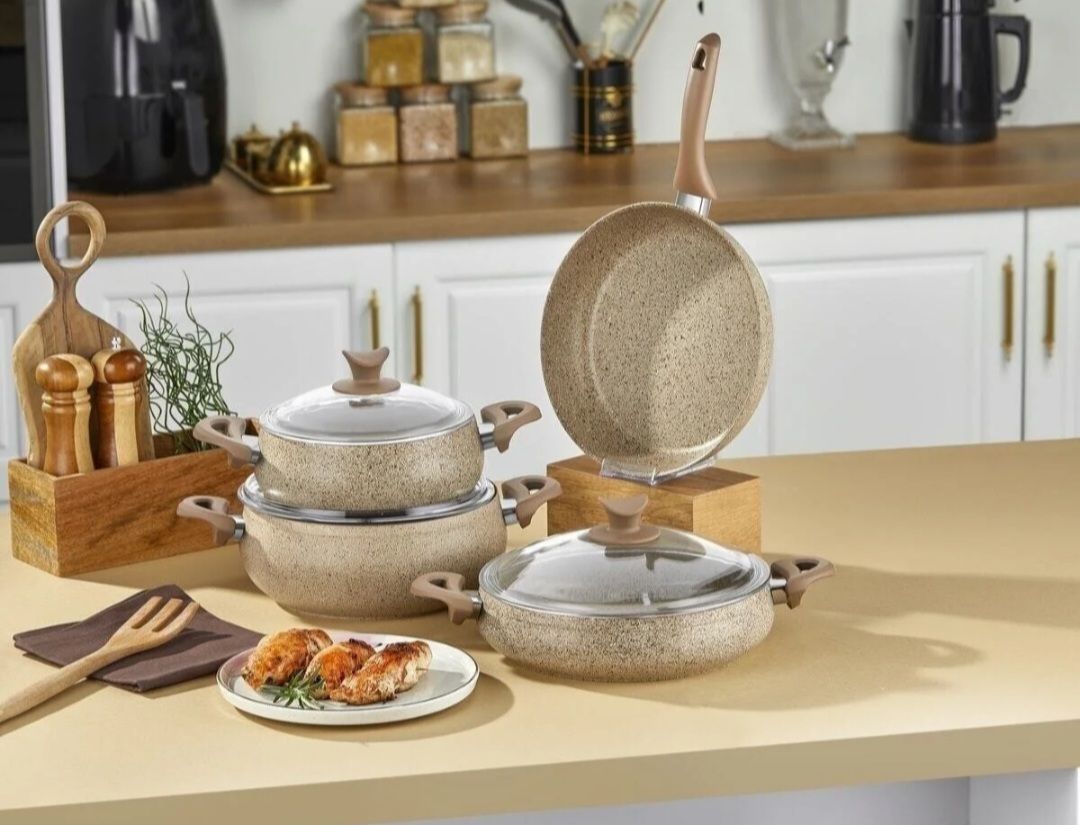 سرویس قابلمه ۷ پارچه گرانیتی تاچ مدل Mastercook Tombik  – رنگ کاپوچینو