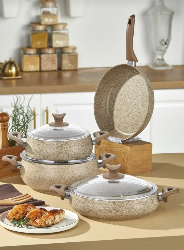 سرویس قابلمه ۷ پارچه گرانیتی تاچ مدل Mastercook Tombik – رنگ کاپوچینو