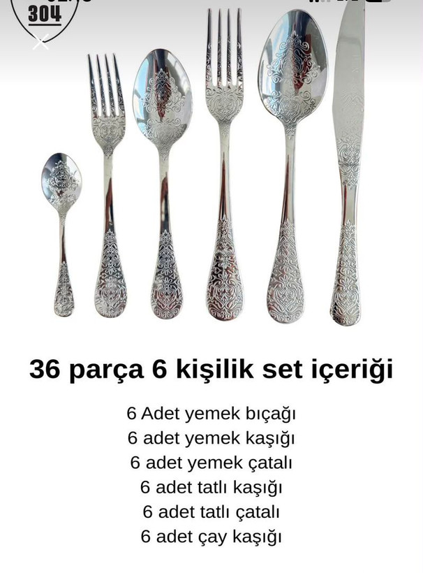 سرویس قاشق چنگال و چاقوی 6نفر ۳۶ پارچه ترکیه