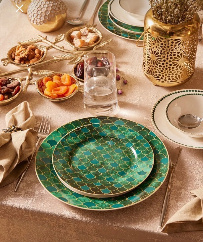 سرویس غذاخوری چینی 24پارچه 6نفر مدل سبز سلطنتی کاراجاترکیه